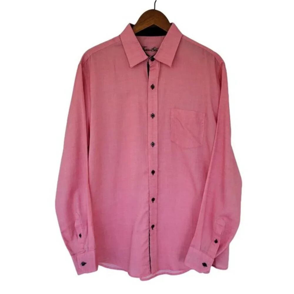 Tasso Ella Button Down Shirt Coral Pink Mens Size L Long Sleeve Business Casual